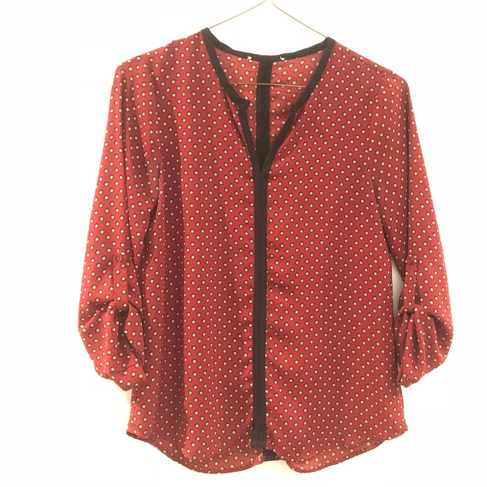 Red, White & Black long sleeve top